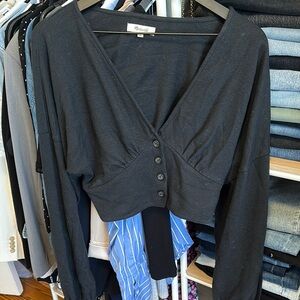 Madewell Black Cropped Button-Up Cardigan